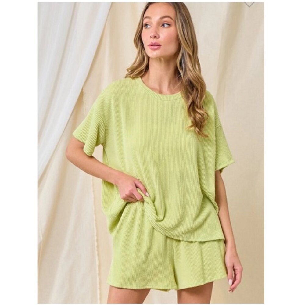 Lime/Yellow Ribbed Short SET NEW, Size M